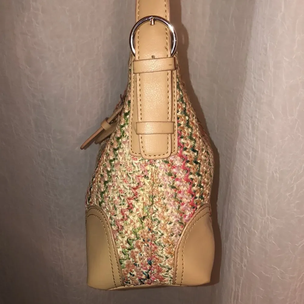 Croft & Barrow Tan Multicolored Faux Leather Straw Hobo Bag